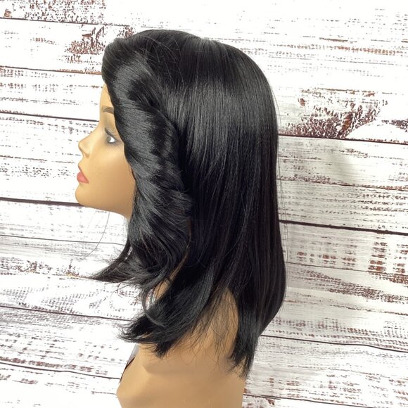 Casey Wig 1B Off Black Straight with Curtain Bang Heat Safe Synthetic - Picture 4 of 7